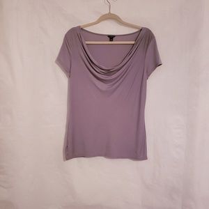 Ann Taylor Short Sleeve Gray Drape Neck Top